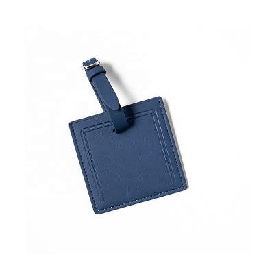 China Check-In Disc Navy Blue Faux Leather Luxury Square Shape ID Name Plain Travel Luggage Tag for sale