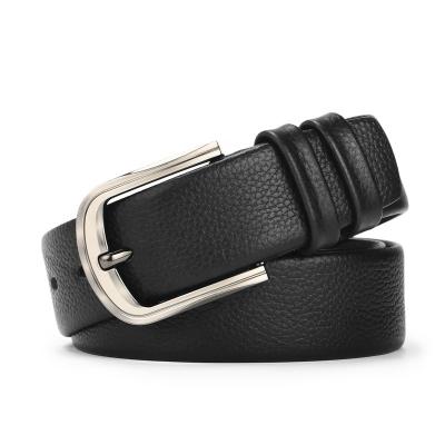 China Newest Design Gift Black Zinc Alloy Genuine Pebble Buckle Leather Belt For Men for sale