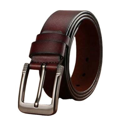 China Width 3.7cm Length 110-130cm True Silver Buckle Brown Gift Handcrafted Leather Belt For Men for sale