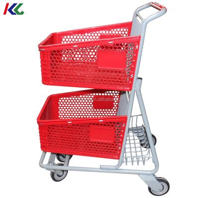 China 2 Row Anti-Rust Plastic Shopping Cart Shopping Cart for sale