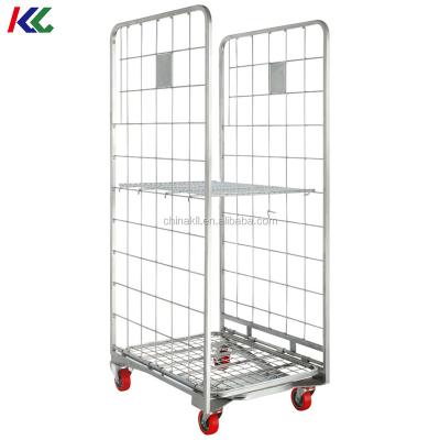 China Easy Folding Hand Pallet Roll Cart Metal Storage Warehouse Logistic Cage Carts Roll Cart for sale