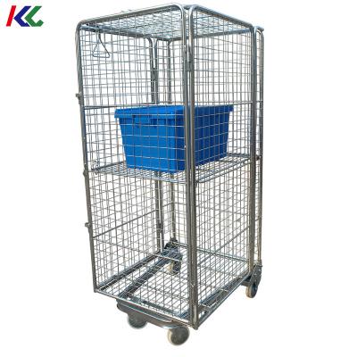 China 4 sided with one top cover stackable supermarket roll containers / rol cage /steel roll container trolley for sale