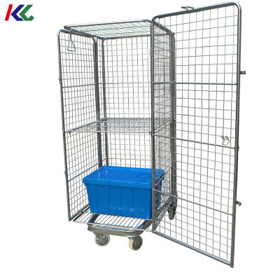 China 4 Sided With A Top Cover Supermarket Roll Cage Trolley for sale