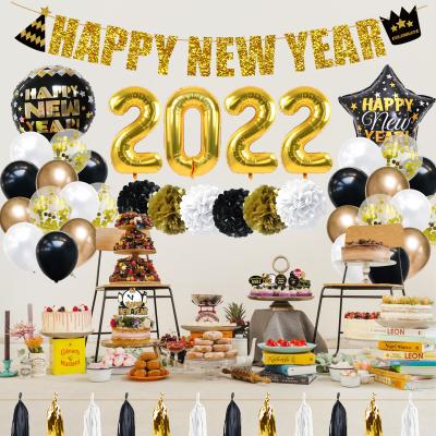 China Wholesale Nicro 2022 Indoor Gold White and Black Balloons Set New Years Eve Party Decorations Kit for sale