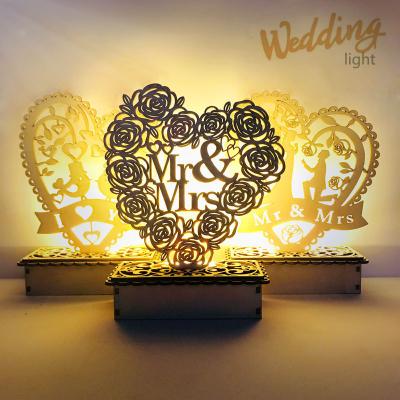 China Europe Nicro Wedding Party Decoration DIY Wood Laser LED Wooden Wedding Desktop Wood Art Crafts Light Custom for sale