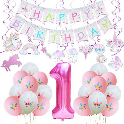 China 1st Birthday Unicorn Party Decoration Supplies Baby Nicro Materials Set Eco-friendly New Product 54PCS for sale