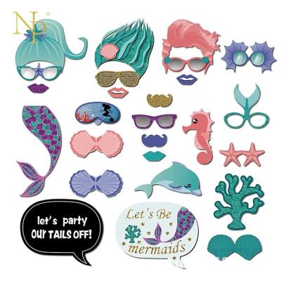 China Eco-friendly Materials Nicro 26 PCS Baby Shower Birthday Mermaid Party Supplies Theme Photo Booth Props for sale