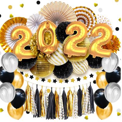 China 2022 New Product Indoor Gold Nicro Happy New Years Eve Balloons Party Decoration Supplies Black Kit for sale