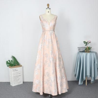 China Anti-wrinkle blush birthday sleeveless formal dress for women floral flower printing vestidos de fiesta largos color durazno party dresses for sale