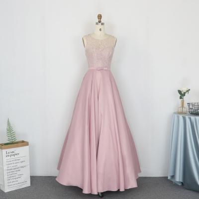 China Anti-wrinkle ladies dinner dresses party elegant pink sleeveless long sexy bow decoration lace up long even dresses for sale