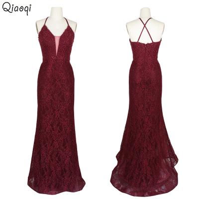 China Anti-wrinkle sexy prom dresses sexy crystal prom dress mermaid red ball gown with beads rojo vestido de fiesta for sale