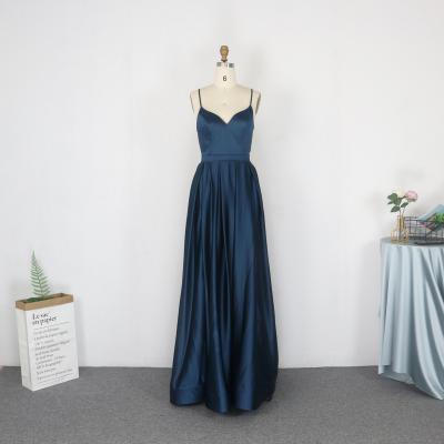 China Breathable Natural Lace Prom Dress Navy Blue Split Bridesmaid Dresses With Train for sale