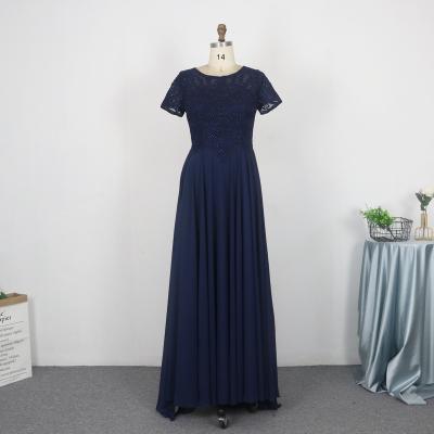 China High Quality Short Sleeve Embroidery Navy Blue Anti-wrinkle Long Sleeve Elegant Prom Chiffon Mother Of The Bride Dresses for sale