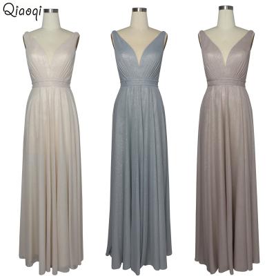 China Breathable Sparkly Chiffon Stain Pleated Ruffle Long Evening Dresses Bridesmaid Dresses for sale