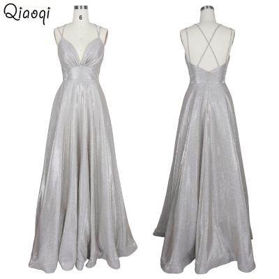 China Vintage Silver Light Blue Gray Simple Anti-wrinkle Spaghetti Tie Criss-Cross A-Line Long Dress Evening Dress for sale