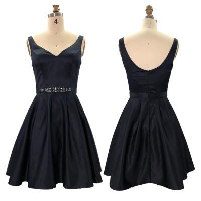 China Simple Design Breathable Polyester Sleeveless Short V-Neckline Beaded A Line Cocktail Dresses for sale