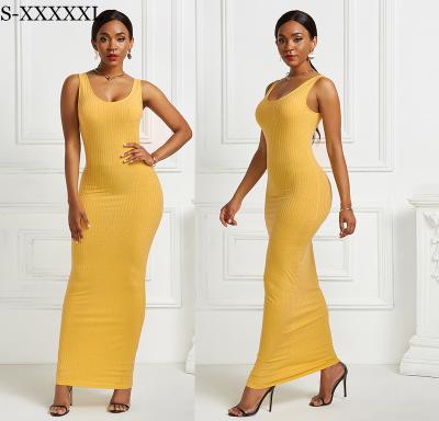 China Viable Plus Size Knit Simple Round Neck Sleeveless Bodycon Maxi Elegant Women Solid Outfit Casual Party Dress 2021 Spring Summer Long for sale