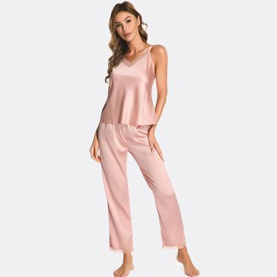 China Solid pajama pants women's sleepwear two-piece sexy QUICK-DRY women's sleepwear for sale