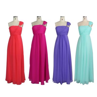 China Breathable One Shoulder Flower Chiffon Pleated Ruffle Long Bridesmaid Dresses Evening Dresses for sale