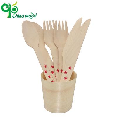 China Disposable Hot Disposable Wooden Fork Knife Spoon Cutlery Set Coffee Dessert Combination Household Tableware for sale