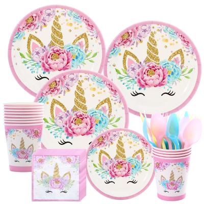 China Unicorn Paper Plates and Disposable Napkins, Unicorn Party Supplies Set - Unicorn Birthday Party Decorations for Girls and Baby Shower for sale