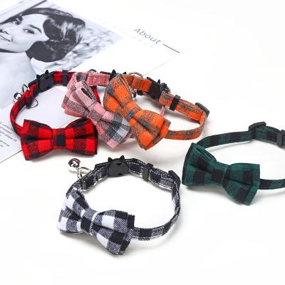 China Plaid Viable Kitten Puppy Collar Adjustable Cat Collar Dog Bow Tie for Small Medium Dogs Cats Bowknot Pet Collar with Bell for sale