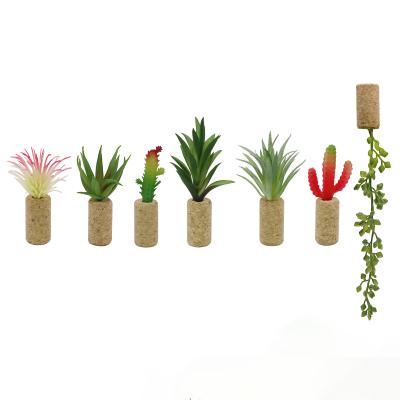 China Artificial Flower Indoor Outdoor Stickers Fridge Succulent Magnet With Wine Cork for sale