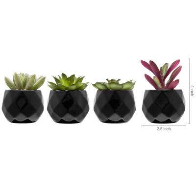 China Bohemian Miniature Artificial Succulents Black Geometric Ceramic Pots For Desktop Decorations for sale