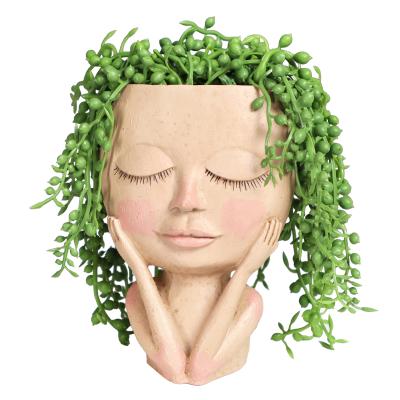 China Resin Plants Cute Face Bohemian Flower Artificial Hanging Lady Potted Statue Decor Gift for sale