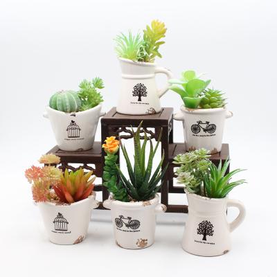 China Decotation Home Ceramic Cup Potted Artificial Succulent Plant For Home Garden Decor for sale