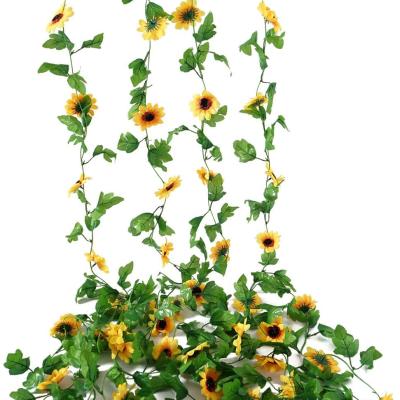 China Minimalist Artificial Sunflower Garlands Faux Flower Vine For Party Wedding Arch Wall Door Home Decoration for sale