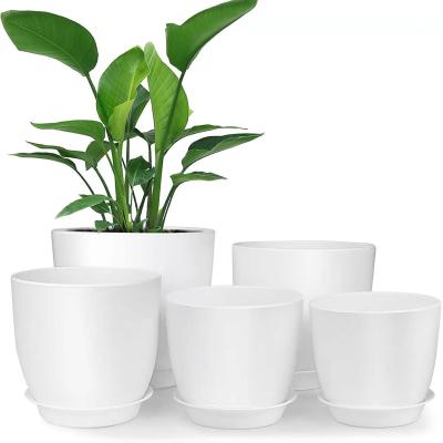 China Factory Price 14CM*12.7CM Modern Plastic 5PCS Pot White Planter With Tray For Gardening Planting for sale