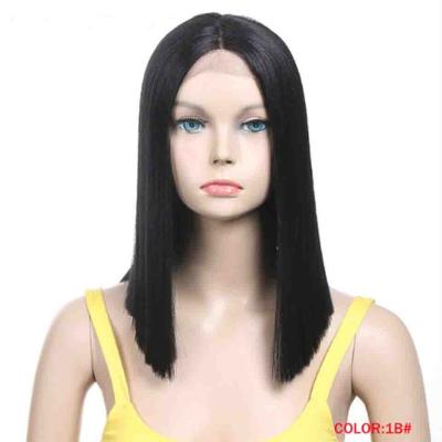 China Silky Straight Wave SHAKIA 14Inch Gray Angel Pink Ombre Middle Part Blonde Above Shoulder Bob Straight Hair Synthetic Lace Abbreviated Blunt Front Wig for sale