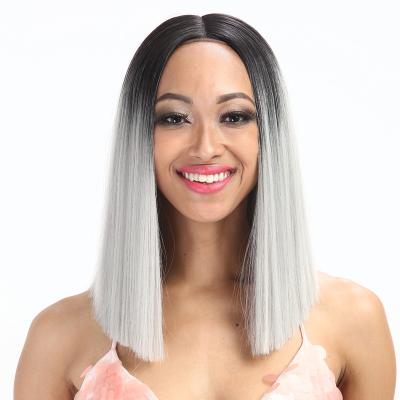 China Gray Angel Pink Ombre 14Inch SHAKIA Silky Straight Wave Blonde Medium Part Above Shoulder Bob Straight Hair Synthetic Lace Abbreviated Blunt Front Wig for sale