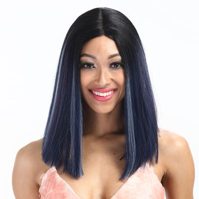 China Wave Noble 14 Inch Silky Straight Gray Angel Pink Ombre Middle Part Blonde Above Shoulder Bob Straight Hair Synthetic Lace Abbreviated Blunt Front Wig for sale