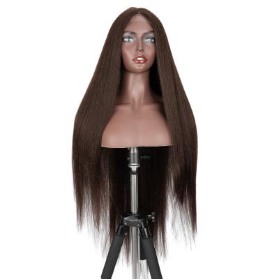 China Silky Straight Wave Noble Skin With Middle Fiber 40 Inch Lace Wig New Design Lace Front Cheap Brown Heat Resistant Synthetic Hair Straight Wig for sale