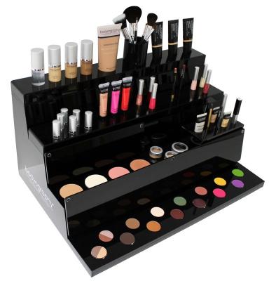 China Supermarket Beauty Manufacturers Custom Workable Desktop Black Acrylic Red Lipstick Cosmetic Mouth Rotating Display Rack for sale