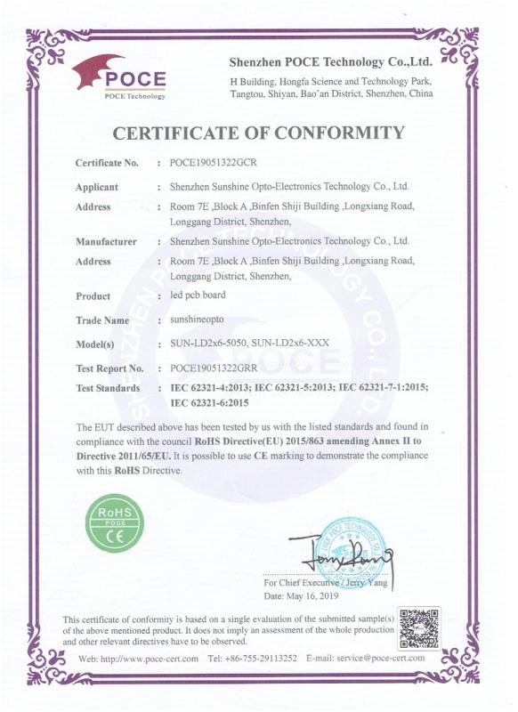 RoHS - Shenzhen Sunshine Opto-Electronics Technology Ltd.