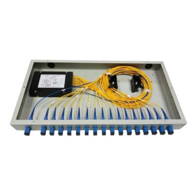 China Stretch Mounted Mini Fixed Fiber Optic Splitter Rack Splitter Box Mounted 19 Inch PLC 1*8/1*16/1*32 for sale