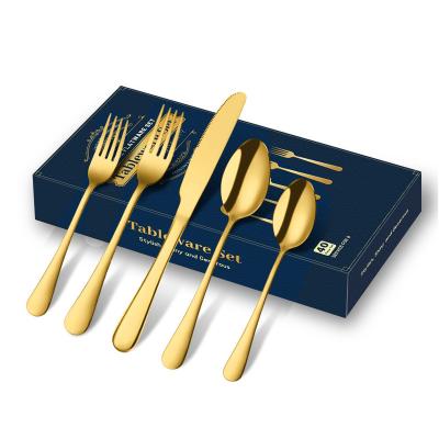 China Sustainable Picnic Flatware 40pcs Stainless Steel Golden Knife Fork Spoon Dinner Set Home Hotel Cutlery Set Wholesale for sale