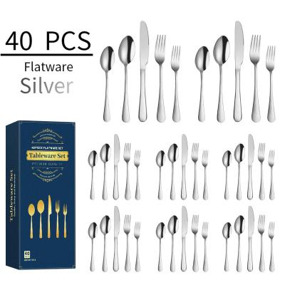 China Sustainable Premium 40 pcs silverware Knife Spoon Fork flatware Set Reusable Home stainless steel cutlery Set for sale