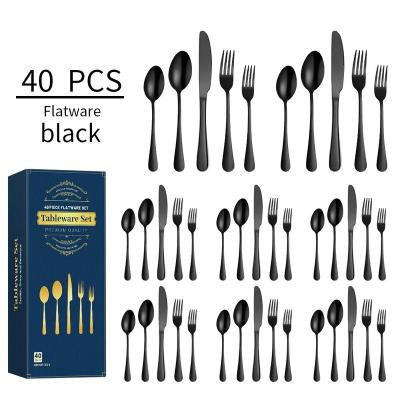 China Sustainable Royal Flatware 40pcs Black party Cutlery Set for 8 Persons Stainless Steel Durables flatware set for sale