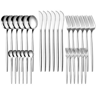 China Sustainable 30 piece set Restaurant Stainless Steel Cutlery Set Silvery Flatware Sets for sale