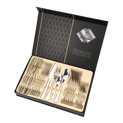 China Sustainable Modern Simple Stainless Steel Cutlery Set Knife Fork Spoon 24-Pieces Gift box packing Silverware Flatware Set for sale