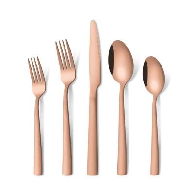 China Sustainable Wholesale 20pcs rose gold 430 stainless steel cutlery set wedding gift restaurant gold plated flatware set for sale