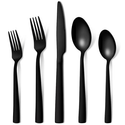 China Sustainable 20 piece High quality 430 stainless steel cutlery home Wedding Banquet Square Shank knife fork and spoon gift black flatware set for sale