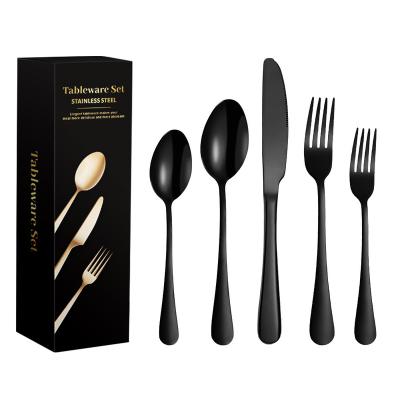 China Sustainable High quality luxury 20 piece silverware set family dinner serves 4 with stainless steel knife forks and spoon black flatware set for sale