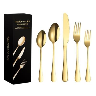 China Sustainable 20 pcs luxury high quality Gold knife spoon fork flatware set reusable home stainless steel silverware cutlery set wholesale for sale