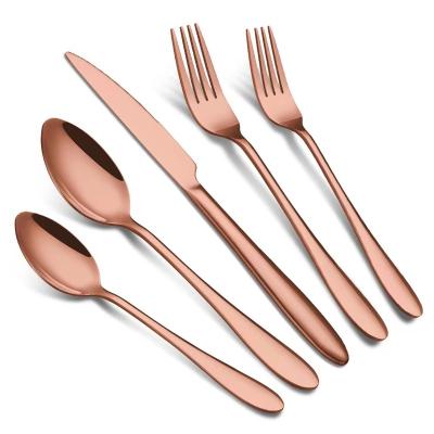 China Sustainable High quality 430 stainless steel  silverware  5pcs mirror polish dinner spoon fork knife wedding rose gold cutlery set for sale