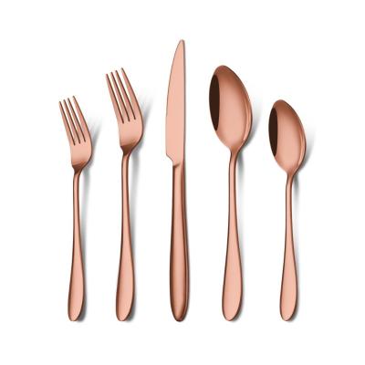 China Sustainable High quality 430 stainless steel 5pcs customized mirror polish dinner spoon fork knife rose gold cutlery set for sale